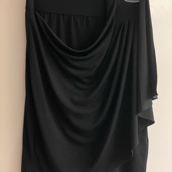 Forever 21 black bodycon mini skirt elastic waistband draping front sz L spandex - Picture 5 of 9